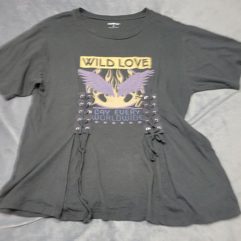 Express Shirt Women Oversized Small Black Wild Love Every Day World Short Sleeve